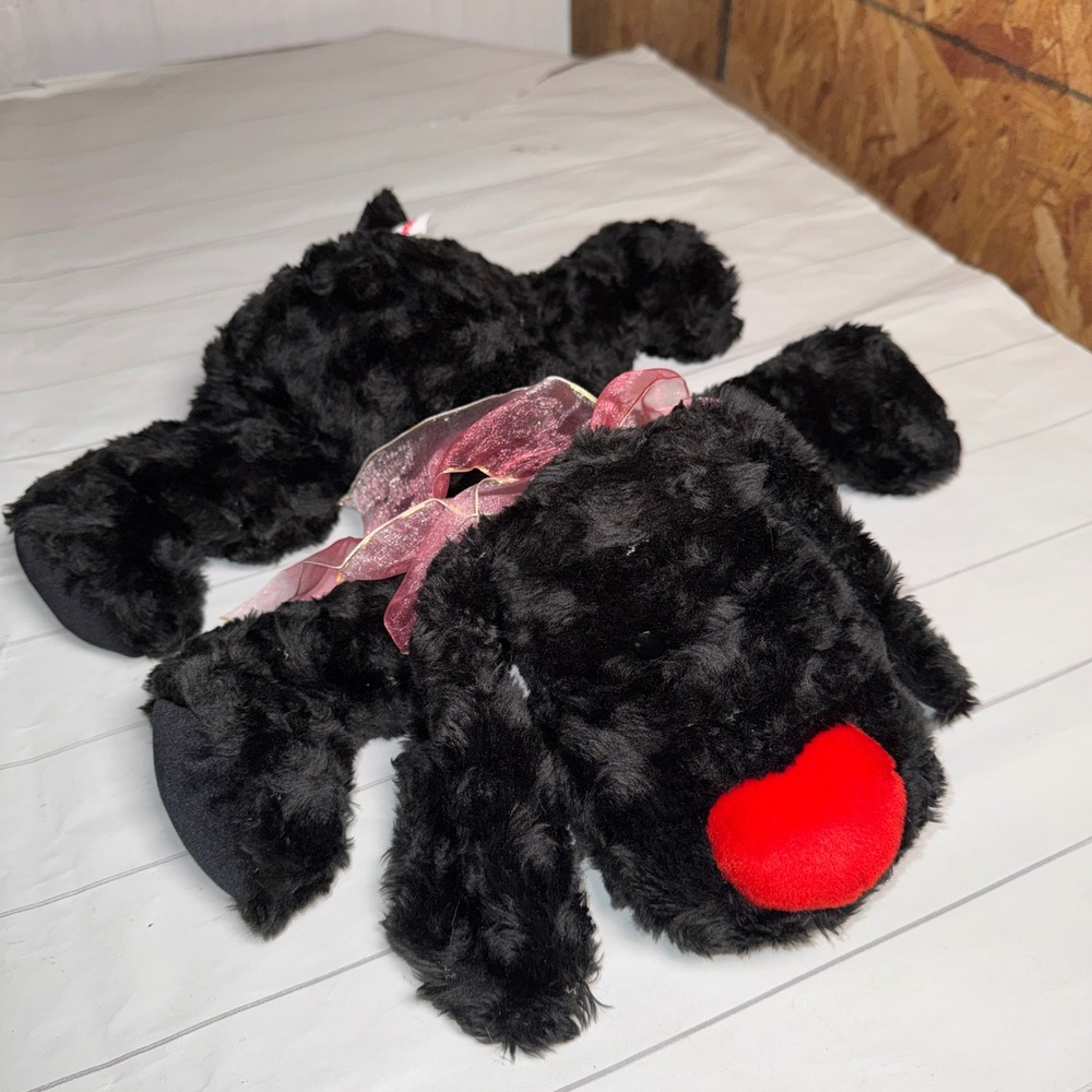 VTG 90s Commonwealth 1999 Black Floppy Dog Plush Valentines Puppy Stuffed Animal